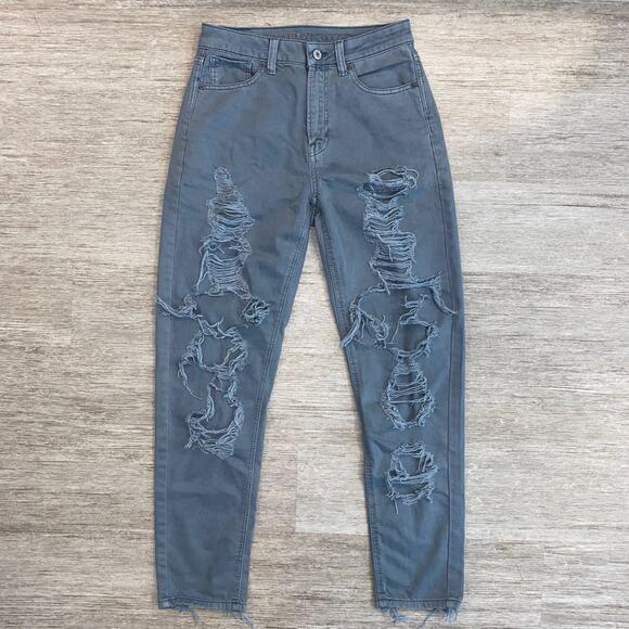 Women’s American Eagle Distressed Mom Jeans Sage Size 2x28 - Picture 1 of 7